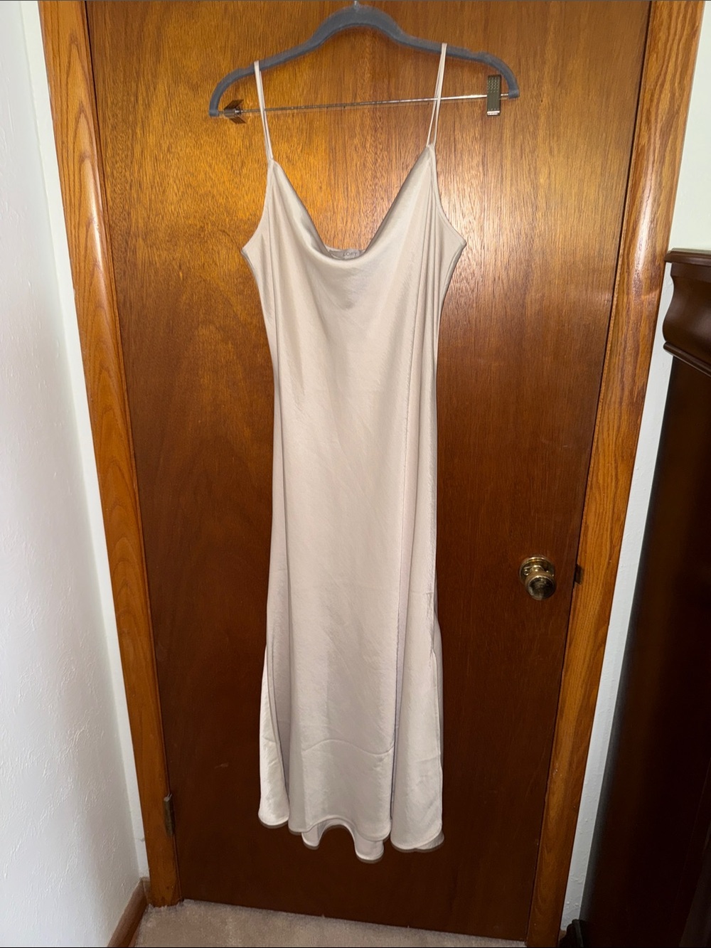 LOFT Cream Slip Midi Dress with Cowl Neck